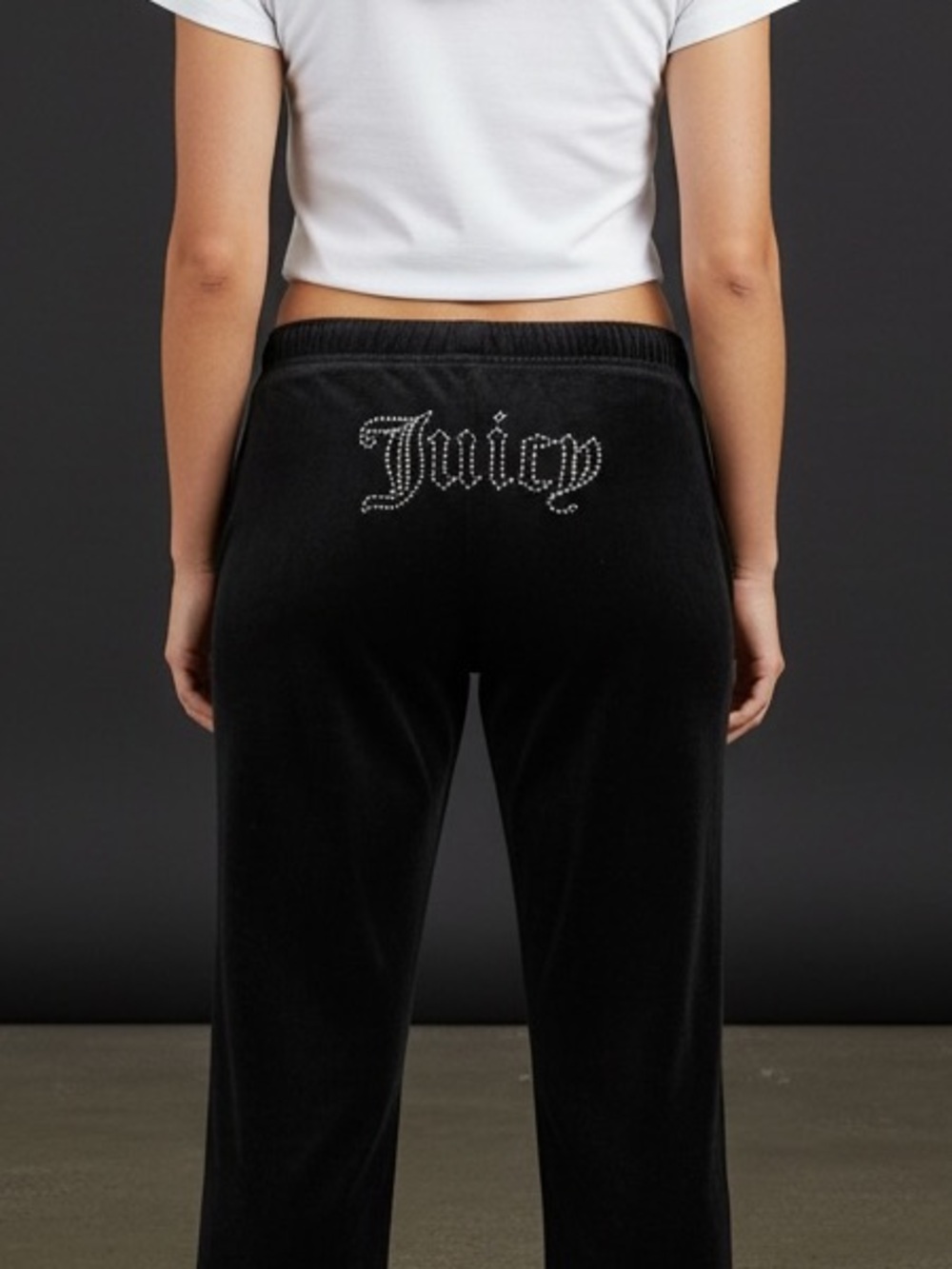 Juicy Couture Black Velour Pants with Rhinestone Juicy Logo
